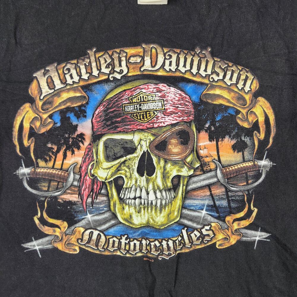 Harley Davidson Shirt Mens XL Black Pirate Skull Orlando Florida Motorcycle